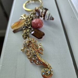 Coastal Seahorse & Shell Charm Keychain | Nautical Beach Bag Clip